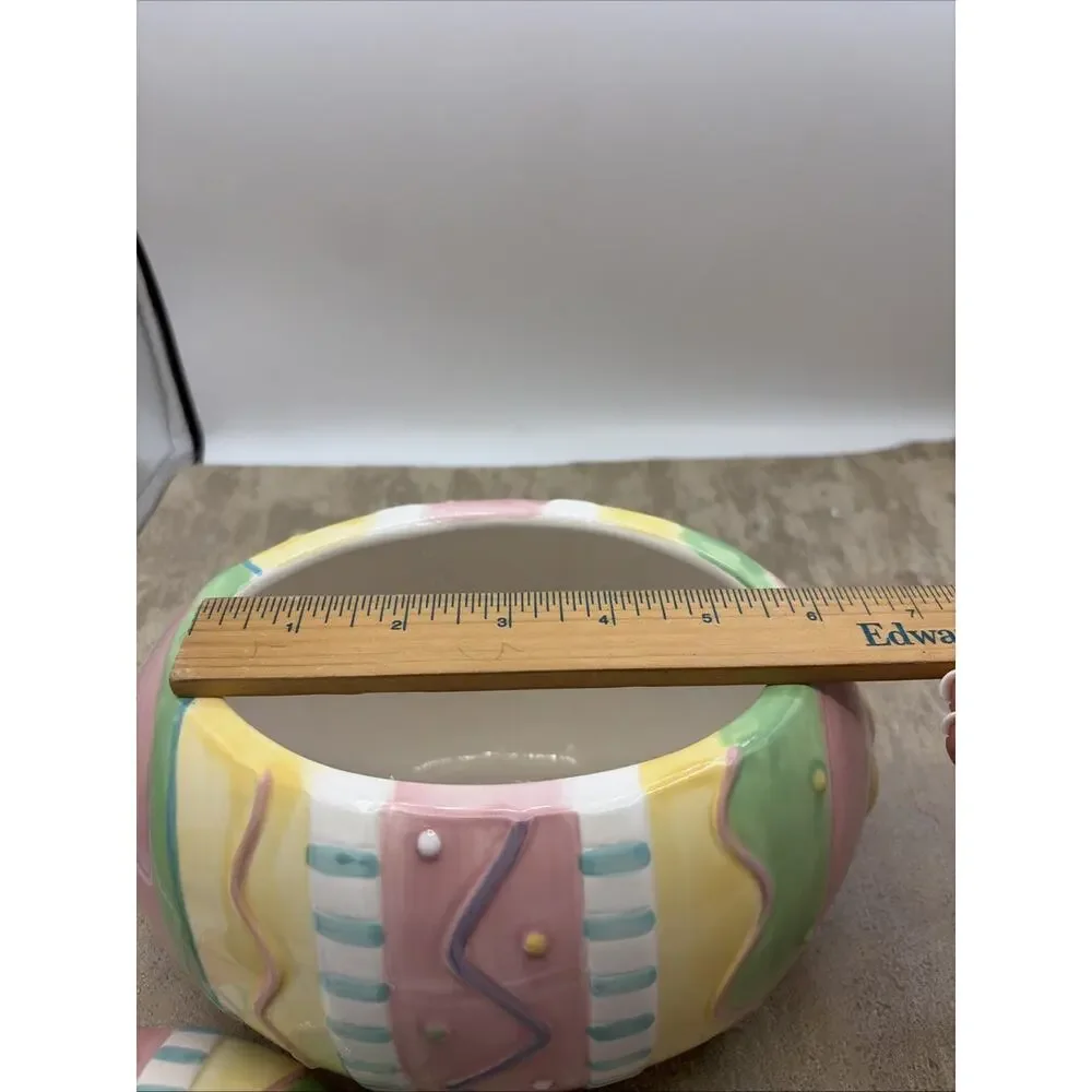 Home Interiors Easter Egg Cookie Jar Pastel Chocolate Bunny on Lid